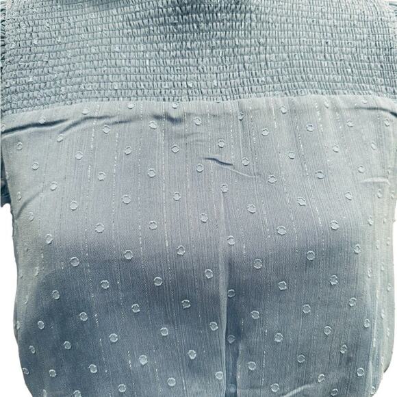 Aqua Ruffle Smocked Short Sleeve Mini Dress Blue Swiss Dot Womens size Large - Picture 12 of 15
